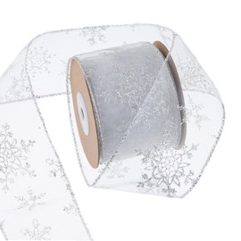 YKYUASD 2 Rolls 2.5 Inch Silver Christmas Ribbon Snowflake Organza Sheer Glitter Ribbon with Metal Wired Christmas Ribbon for Gift Wrapping Wreath Xmas Tree Wedding Party Crafts (10 Yards/Rolls)