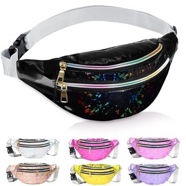 Women's Bum Bag, Fashionable Belt Bag, Adjustable Strap, Waist Bag, Fashion Waterproof with 3 Compartments for Outdoor Travel, Jogging, Dog Walking, black
