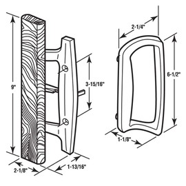 Mortise Style Reversible Sliding Patio Door Handle Set with Oak Wood Interior Handle and Exterior Pull in White Diecast Finish Fits 3-15/16” Screw Hole Spacing, Non-keyed with Latch Locks (Black)