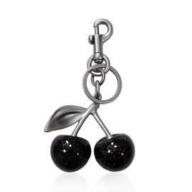 FloralGrace 1 Piece Versatile Cherry Key Ring and Bag Charm for Women, Aesthetic Cherry Bag Charm, Fashion Accessory for Car Keys or Handbag (Black), multicoloured