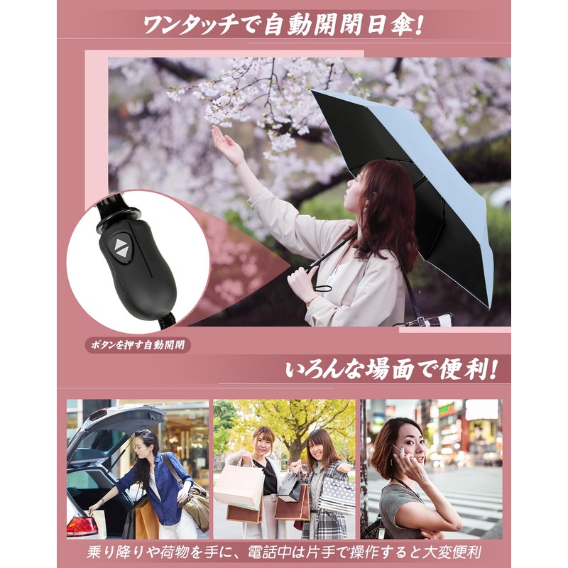 NINEMAX Parasol, Folding Umbrella, Ultra Lightweight, One-Touch, Automatic Open/Close, Compact,