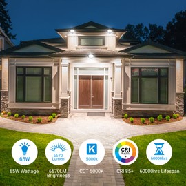 DEWENWILS 65W Flood Lights Outdoor, 6670 LM Super Bright(500W Equivalent) IP65 Waterproof Knuckle Mount LED Security Light, 5000K Daylight LED Flood Light for Garage, Patio, Yard, UL Listed, Browm