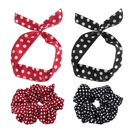 2 Pieces Of Women'S Headbands And 2 Pieces Of Women'S Hair Ties, Elastic Hair Ties, Retro Hair Accessories, Polka Dot Print Hair Accessories, Women'S Hair Accessories, Clothing Accessories