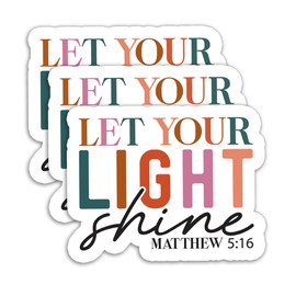 (3PCS) Let Your Light Shine Matthew 5:16 Sticker Christian Faith Sticker Jesus Sticker, Bible Verse Sticker, Waterproof Vinyl Decal for Books Laptops Tumblers Water Bottles and More, Size 3" x 2.3"