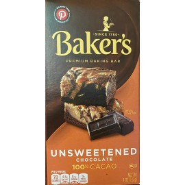 Bakers BAKER'S Unsweetened Chocolate 100% CACAO Bar 4oz - 1 Premium Baking Bar