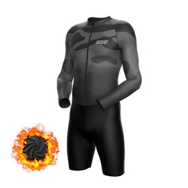Sparx Long Sleeve Winter Cycling Thermal Skinsuit Pro Team Bicycle Suit Bike Racing Suit Cycle Kit 3D Pad (Black Camo, XL)