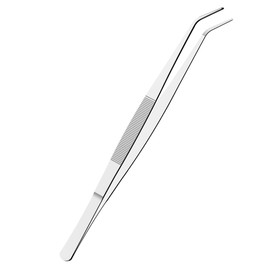 FOCMKEAS 10 Inch Stainless Steel Tweezers with Curved Pointed Serrated Tip, Perfectly Aligned, 3/64 Inch Thickness Stainless Steel, Multipurpose Daily Garden Home Lab Craft Repairing Tool