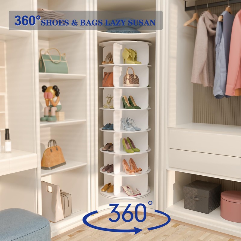 Cushore 7 Tier Rotating Shoe Rack Tower, Free Standing 360°