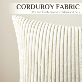Softalker Cushion Cover 60 x 60 cm Beige White Cord Soft and Fluffy Set of 2 Large Cushion Covers Sofa Cushion Covers Modern Decoration for Sofa Bed Living Room Bedroom Christmas