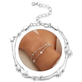 MILACOLATO 925 Sterling Silver Clasp Bracelet for Women Ladies Friendship Bracelet Layered Dainty Bead Butterfly Star Heart Charm Bracelets Jewelry Gifts for Women B