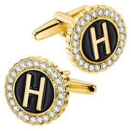 HAWSON A-Z Initial Cufflinks for Men and Women with Clear Crystal, Silver Color Rasied Letter A-Z Cuff Links for French Shirt, Gift for Normal and Business Wearing, Metal, not known