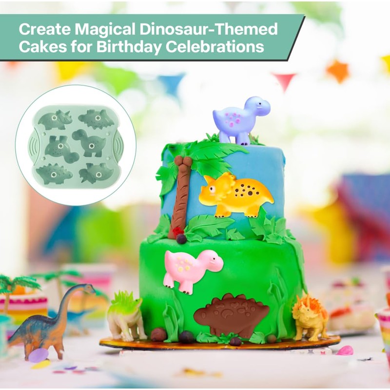 Spmarkt 2-Pack Dinosaur Silicone Mold, Multi-Purpose Jello Molds for Kids,