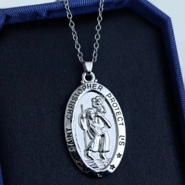 Fashion Jewelry ST CHRISTOPHER PROTECT pendant 22" Sterling Silver 925 necklace chain female men