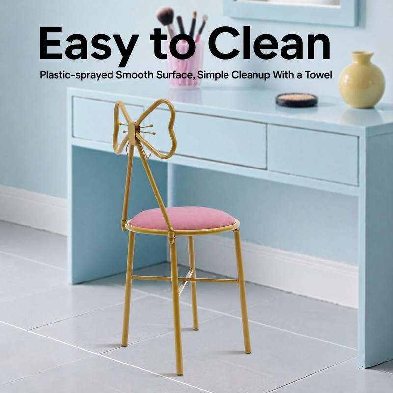Modern Vanity Chair Stool, Cute Butterfly Shaped Backrest Makeup Chair