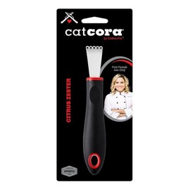 CatCora Citrus Zester, Professional Japanese Stainless Steel Blade For Zesting, Citrus Peel Twists, and Chocolate Curl Garnishes, Ergonomic Soft-Grip Handle