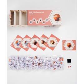 Pintoo Jigsaw Puzzle Wall Tile Puzzle Set Coffee Time Series - Six of 56-Piece Wall Tile Puzzles Create 3D Displays with Restickable Strips No Glue Needed [HX1162]