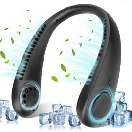 Timiyou Leise Halsventilatoren, Nackenventilator mit 360° Luftstrom, Hands Free Bladeless Fan, Tragbarer USB Hals-Ventilator, Neck Fan für Reisen, Outdoor Sport, Zuhause, Büro, Geschenk(Schwarz)