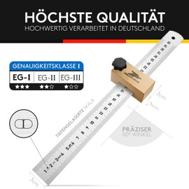 Adlerfokus Marking Gauge [EG-1] Made in Germany - Marking Tool with Extra Stable INOX Ruler - Metal Spreader with Stop Made of Beech Wood