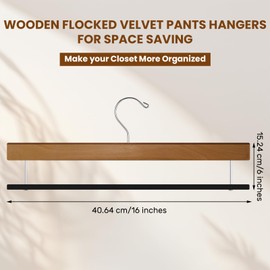 Chunful 10 Pack Wooden Velvet Pants Hangers - 16 Inch Non Slip Wood Pants Hangers with 360 Degree Swivel Hook Heavy Duty Space Saving for Jeans, Shorts & Dresses (Brown)