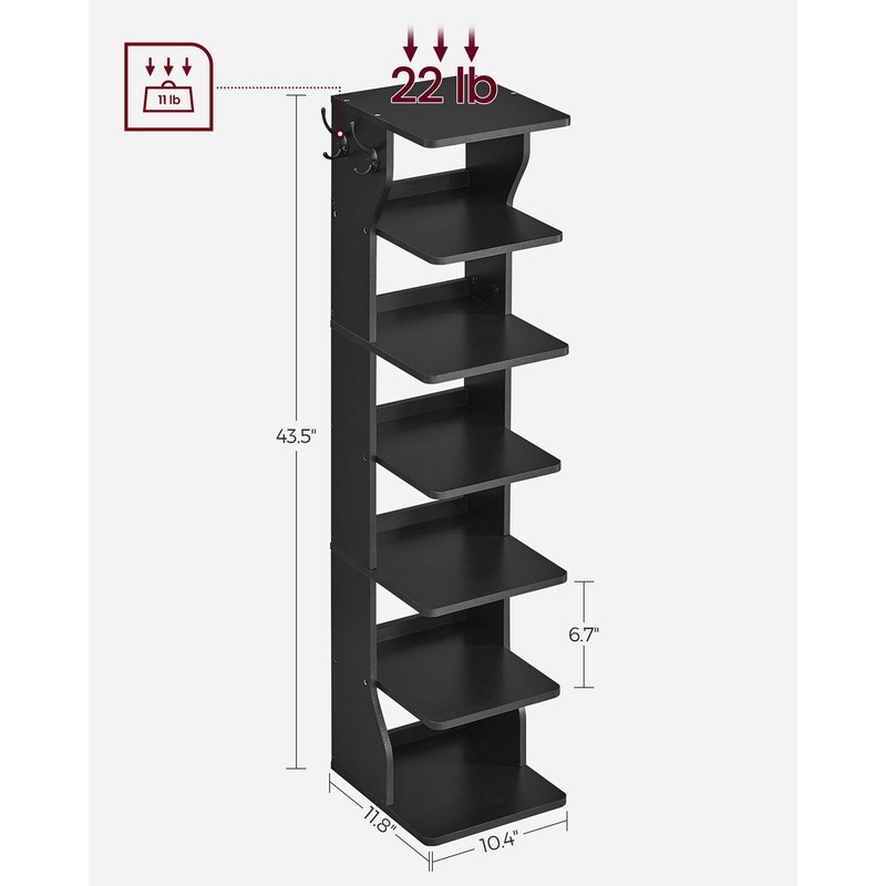 VASAGLE 7-Tier Vertical Shoe Rack, Narrow Shoe Storage Organizer with