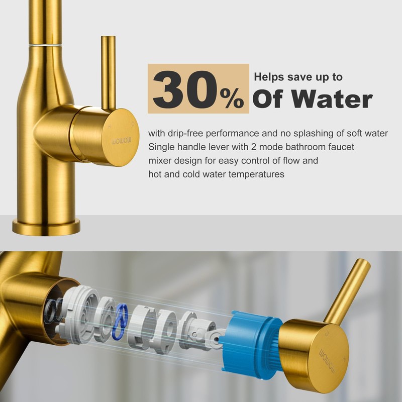 WOWOW Brushed Gold Bar Sink Faucet Single Hole Bar Faucet