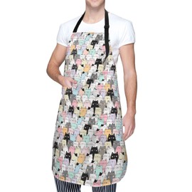 Yipaidel Cute Cat Pattern Adjustable Bib Apron Waterproof Kitchen Cooking Baking Apron with 2 Pockets for Chef Men Women
