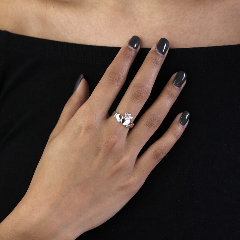 Sterling Silver Polished Celtic Claddagh Ring Size - N (J