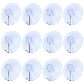 POHOVE Pack of 12 Suction Cup Hooks, Hooks with Suction Cup, Multi-Purpose Hooks for Bathroom and Kitchen (Colour: Transparent)