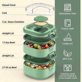 PEDECO - Caja bento apilable de acero inoxidable, a prueba de fugas, caja bento de 2 niveles, lonchera con portátil y cubiertos, tamaños de porción ideales (48 onzas) para niños y niños pequeños, sin