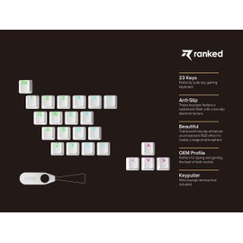 Ranked Rubber Keycap Set | Double Shot Translucent | OEM Profile for Mechanical Gaming Keyboard (White, 23 Keys)