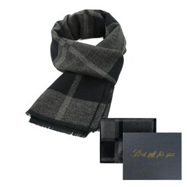 Durio Men's Warm and Soft Winter Scarf Knitted Plaid Winter Long Scarves, XY503-Grey Black B with Packaging