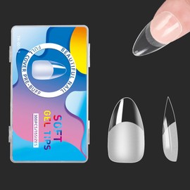 YIMART Press on Nails Short,300pcs Traceless Frosted ABS Artificial Nail Tips,NO Polishing Medium Design Matte Soft Gel Nail Tips for Extension Nail Salon (transparent, medium almond)