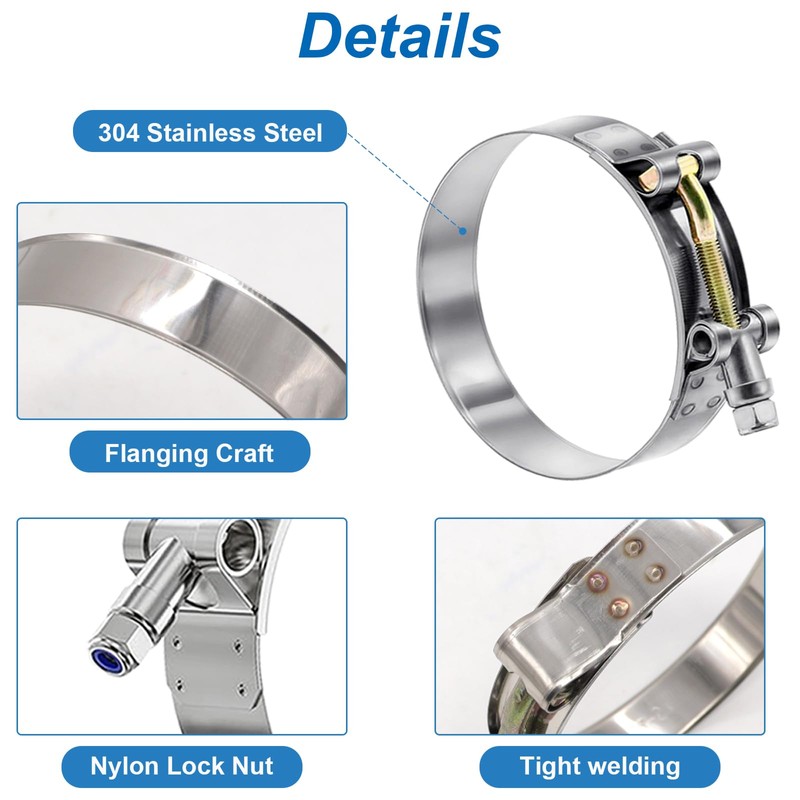 Tnisesm 16Pcs 8 Sizes T-Bolt Hose Clamps, 304 Stainless Steel