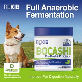 BOCASHI Probiotics for Dogs & Cats - Pet Fermented Nutritional Powder for Digestive Health, Gut Support, Diarrhea & Constipation, Immune Booster - Made in USA - 60 Scoops