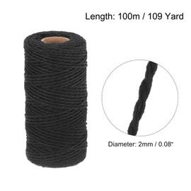 sourcing map 2Pcs Cotton Rope Twisted Braided Rope Cord, Black 100M/109 Yard 2mm Dia for Wall Hanging, Plant Hanger, Knitting, Macrame Knotting