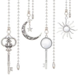 BENECREAT 4Pcs Alloy Ceiling Fan Pull Chain Extenders, Key Star and Moon Ceiling Fan Extension with Stainless Steel Ball Chain for Ceiling Light Fans Lamps and Wall Lights