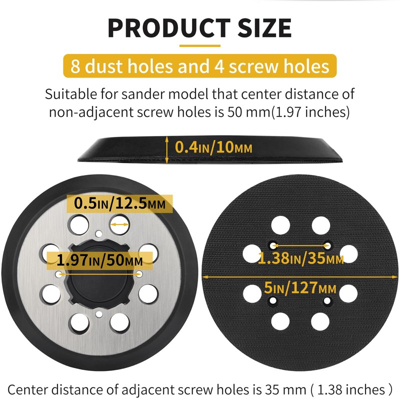 Gnellkoor Sander Pad Replacement for Dewalt, 4 Pack 5" 8