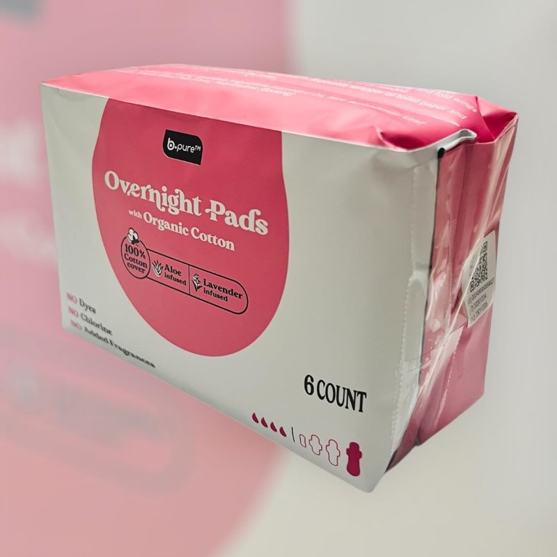 B-Pure Lavender and Aloe Infused Overnight Pads, 6 ct