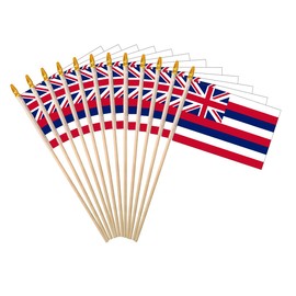 Hawaii State Handheld Stick Flag 4x6 Inch 12 Pack Small Mini HI Flag On Wooden Stick For Patriotic Festival Events Party Decoration (HI, 4X6 In)