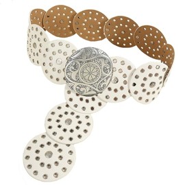 Women Wide Boho Disc Leather Belt Vintage Western Chunky Oval Concho Belt Y2k Grunge Accessories (Disc-I, One Size)