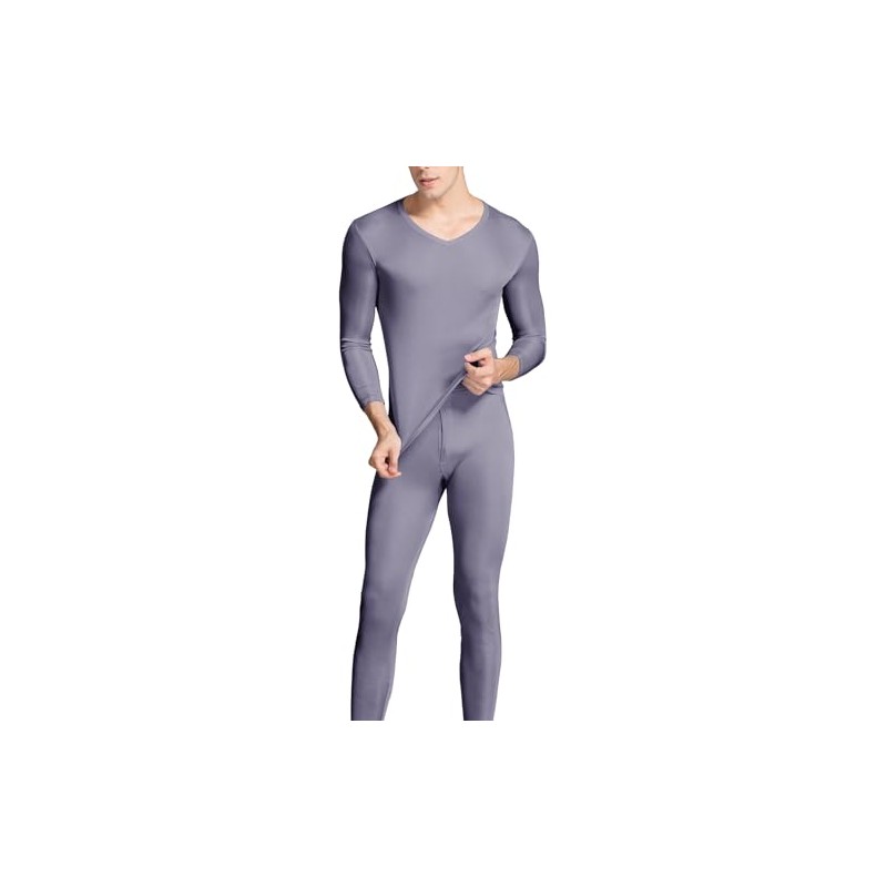 Grenasasilk Men's Silk Long Johns Mulberry Silk Long Underwear V-Neck