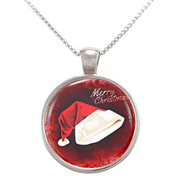 Arthwick Store Merry Christmas Red Santa Hat on Red Pendant Necklace