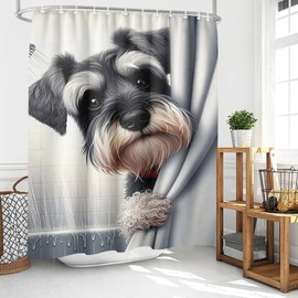German Schnauzer Shower Curtain,Funny Dog Bathing Bath Curtain Shower Curtain Sets for Bathroom with 12 Hooks Gift for Dog Owner Pets Cloth Fabric Bathroom Decor 72 x 72 Inch