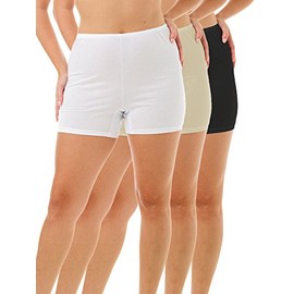 Underworks Womens 100% Cotton Cuff Leg 5-inch Inseam Bloomers White-Beige-Black 3-Pack 2X 43-44 HIPS