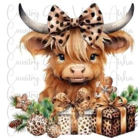 Handmade Sublimation Transfer Christmas Cow Leopard Print Ready To Press Heat Transfer