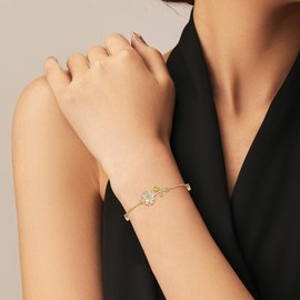 Clearine Dainty Sunflower Bracelet for Women, Sparkling Cubiz Zirconia Link Bracelets for Daily Wear Summer Jewellery Gold