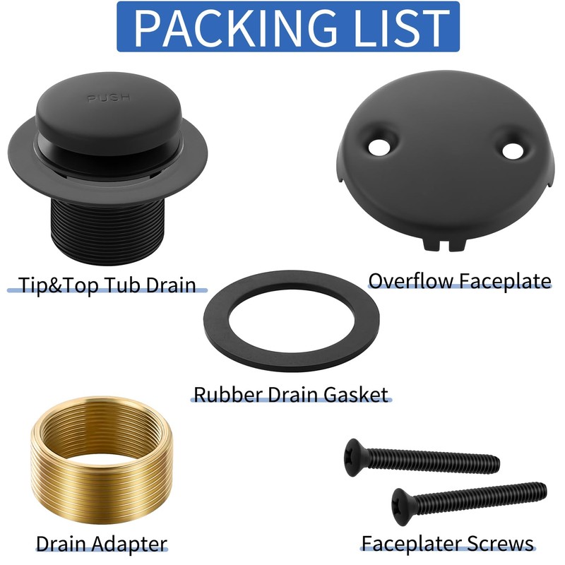 Matte Black Bathtub Drain Tip-Toe Tub Trim Set with Two-Hole