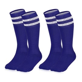 ZEPOHCK Kids Athletic Soccer Socks, 2 Pairs Knee High Socks for Youth Boys Girls for Shoe Size 3-6.5 / Ages 6-12 (Blue-013)