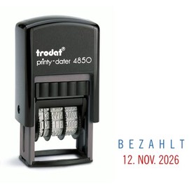 Trodat 4850 Professional Date Stamp with 2-Colour Ink Pad Blue/Red + Choice of Text [German Language]