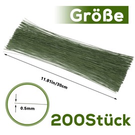 Flower Wire, Pack of 200 Flower Stem Wire, Green, Flower Stem Wire, 26 Gauge, Flower Stem Wire, 30 cm Long, for Making Flower Crafts, Artificial Flowers, Flower Bouquets